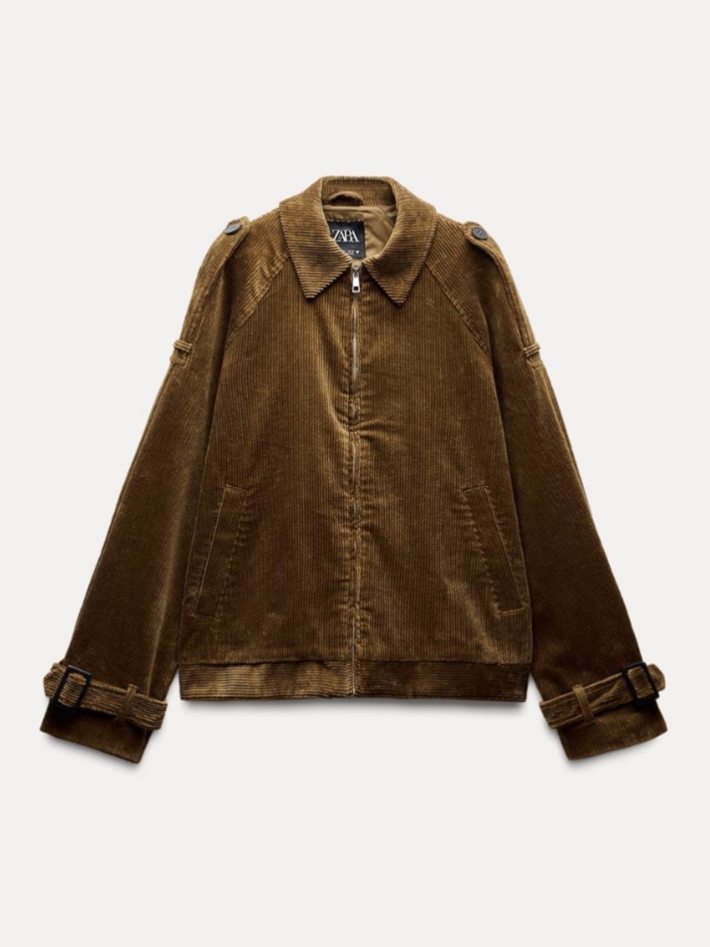 Zara Corduroy Bomber Jacket With Tabs in Brown